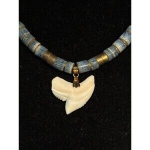 Vintage Blue Coral Heishi Shark Tooth Necklace